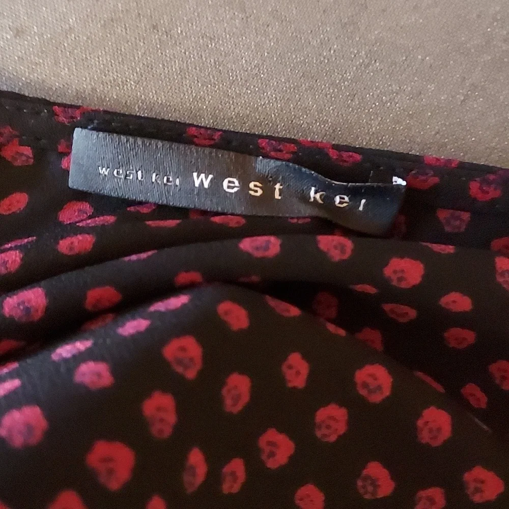 West Kei Black And Red Blouse Polka Dot Tie Waist Size L